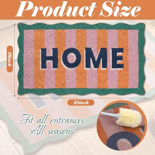 Scalloped Coir Welcome Doormat, 16 x 28 Inch Entrance Mat,Stripe,Classic | Cute Door Mat Decorative Non Slip, Heavy Duty Natural Coir Rug for Front Door, Porch, Patio, Garage