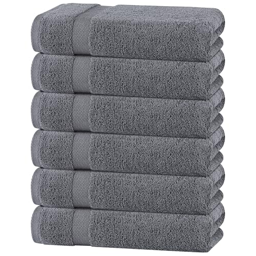 White Classic Wealuxe Grey Towels for Bathroom 6 Pack, Cotton Bath Towel Set for Hotel, Gym, Spa, Soft Extra Absorbent Quick Dry 24x50 Inch - color: Gray, size: Bath Towels 6-Pack, 24x50 Inches