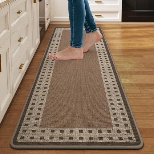 Kitchen Mats for Floor, Non Slip Kitchen Rugs, 17x59 Brown | Kitchen Runner Rugs Non Slip Washable, Absorbent Braided Kitchen Floor Mat, Sink Rug, Easy to Clean - color: B Graphic Brown, size: 17''x59''