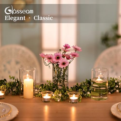 Glasseam Hurricane Glass Candle Holder Set of 6, Cylinder Clear Candle Holders for Pillar Candles, Modern Cylinder Vases for Floating Candles, Vases for Centerpiece Wedding Table Decorations, 6inch | 6inch H, Clear, Pillar Candles Vase, Floating, Flower,