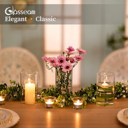 Glasseam Hurricane Glass Candle Holder Set of 6, Cylinder Clear Candle Holders for Pillar Candles, Modern Cylinder Vases for Floating Candles, Vases for Centerpiece Wedding Table Decorations, 6inch | 6inch H, Clear, Pillar Candles Vase, Floating, Flower,