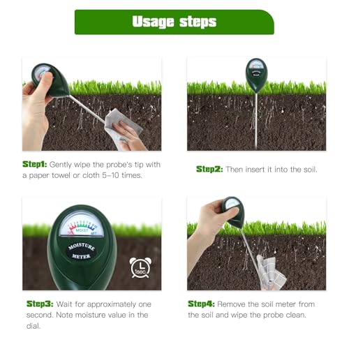 2 Pack Green Soil Moisture Sensor Meter Water Monitor Compatible for Plants/Garden Care/Farm/Indoor/Outdoor Use, Easy to Read Levels