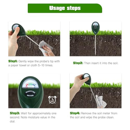 2 Pack Green Soil Moisture Sensor Meter Water Monitor Compatible for Plants/Garden Care/Farm/Indoor/Outdoor Use, Easy to Read Levels