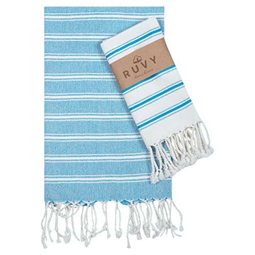 Ruvy Home Basics Turkish Hand Towels for Bathroom Set of 2 | 18"x40", Cotton | Decorative Towel for Bathroom, Kitchen, Dishcloth, Tea, Yoga, Face, Gym - Turquoise - color: Turquoise, size: Chic - 2 Pack