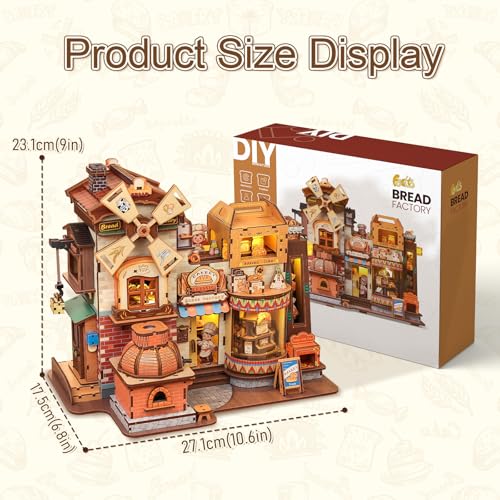 Fsolis 3D Wooden Puzzles for Adults - Mechanical Bread Factory Building Kit | Rotating Miniature House Kit with Music & Lights & Steam Effect, 572pcs, Gifts for Experienced Builders Model Project Lovers - style: Bread Factory