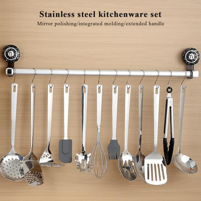 Kitchen Cooking Utensils Set 26 Pieces, Stainless Steel Heavy Duty Sturdy Kitchen Tool Set with Hooks, Metal Spatula & Spoon Set Ergonomic Hanging Handles for All Cooking Tasks