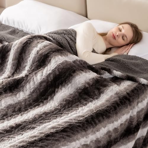 Bearhug Electric Blanket Full Size 77" x 84", 10 Heat Settings Heated Blanket, 1-12 Hour Auto Shut-Off, Faux Fur & Sherpa Dual-Sided Heating Blanket, Machine Washable, Gift-Ready Elegant Packaging - color: Cocoa Fade Stripe, size: Full Size 77" x 84"