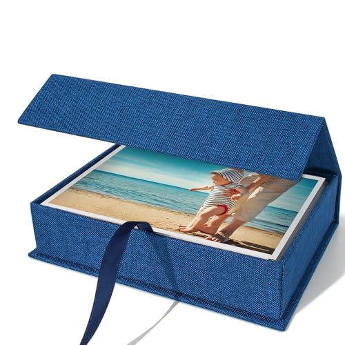 Vienrose Small Photo Storage Box, 5"x7", Linen Postcard Keeper, Dark Blue | 1Pc Sturdy Linen Cover Box for Photos, Postcards & Sticker Storage, Perfect for Home, Office, Craft Room, and Travel - color: Navy Blue, size: 5"x7"