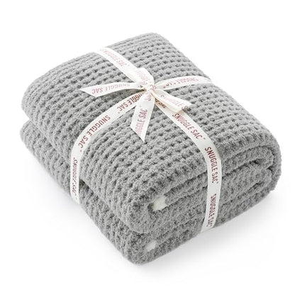 Snuggle Sac Soft Waffle Blanket, Grey Bedding Blankets Queen Size 90x90 inches, Reversible Microfiber Fluffy Fuzzy Grey Blanket Cozy Knit Blanket for Women Mothers Birthday Gifts - color: Waffle Medium Grey, size: Queen(90"x90")