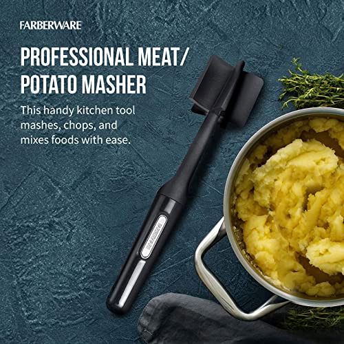 Farberware Meat Masher and Chopper Tool with 5 Beveled Blades - Ground Beef Chopper, Potato Masher, Batter Stirrer - Heat Resistant to 450 F, Dishwasher Safe - color: Black