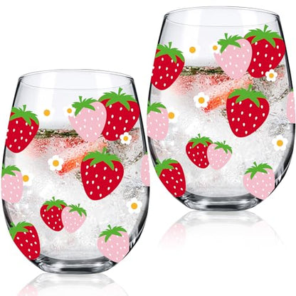 Sliner 2 Pack 17oz Strawberry Stemless Wine Glasses for Women Strawberry Cups Colorful Conversation Drinking Glass for Gift Birthday Party Supplies Graduation Gifts Theme Events - style: Strawberry