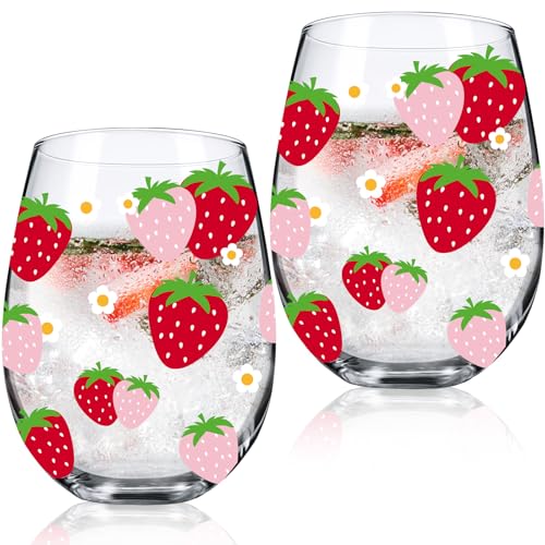 Sliner 2 Pack 17oz Strawberry Stemless Wine Glasses for Women Strawberry Cups Colorful Conversation Drinking Glass for Gift Birthday Party Supplies Graduation Gifts Theme Events - style: Strawberry