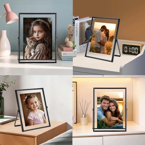 2 Pack 5X7 Black Floating Picture Frame For Picture Size 5×7 4x6 3x5 Metal Glass Photo Frames,Tabletop Display Vertically,Home Wedding Party Office Decor