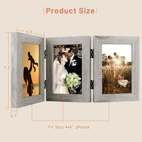 Golden State Art, 4x6 Triple Picture Frame Light Grey- Real Glass, 2 Pack | Trifold Photo Frame Vertical Display for Desktop - Three Folding Picture Collage - color: Light Gray, size: 4x6(2 Pack)