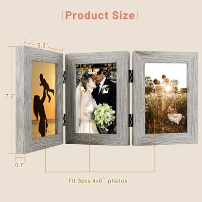 Golden State Art, 4x6 Triple Picture Frame Light Grey- Real Glass, 2 Pack | Trifold Photo Frame Vertical Display for Desktop - Three Folding Picture Collage - color: Light Gray, size: 4x6(2 Pack)