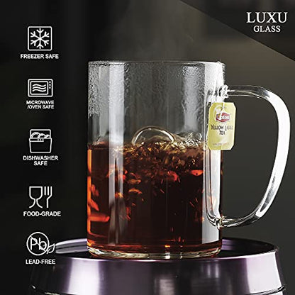 LUXU Glass Coffee Mugs (Set of 2),27oz Large Glass Coffee Cups Clear Glass Tea Cups Overnight Oats Containers with Glass Lid,Cute Coffee Bar Accessories,Iced Coffee Glasses for Latte,Cereal,Yogur - style: 27 oz large coffee mugs