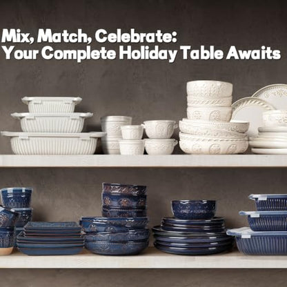 Appetizer Plates Set of 4, 8.25" Embossed Ceramic Rectangular Dessert Plates, Deep Lipped Edges, Microwave & Dishwasher Safe, Salad Sushi Snack Serving Plates (Blue, Willow Leaf) - color: Blue (Willow Leaf), size: 8.25 inch