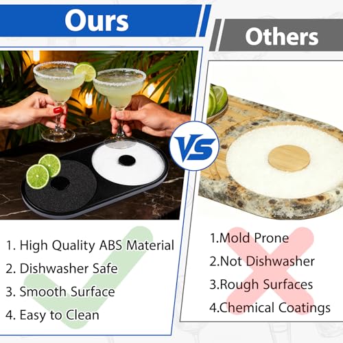 Margarita Salt Rimmer Set, 2 Pack Bar Salt and Sugar Rimmer with Sponge, 2-in-1 Bar Glass Cocktail Rim Set, Dishwasher Safe Black Barware Tools for Margarita Mojitos (Black) - size: 【2 IN 1 Salt Rimmer】*2