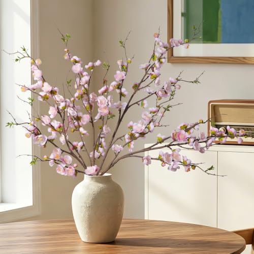 Fake Cherry Blossom Branches Artificial Plum Blossom Faux Flowers 4PCS Fake Flowers 35.4'' Long Stem Artificial Flowers for Tall Vase Silk Flowers for Indoor Home Decor No Vase，Light Pink - color: Light Pink
