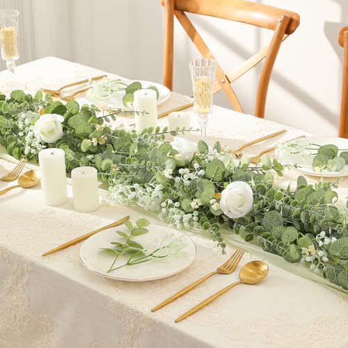 LUWENER 120 Pcs 5 Kinds Mixed Artificial Eucalyptus Leaves Stems,Bulk Fake Silver Dollar Leaves Faux Greenery Branches for Wedding DIY Bouquets, Floral Arrangement & Home Decor | White Silk Roses and Baby Breath Bulk, Fake Silver Dollar Leaves for Wedding