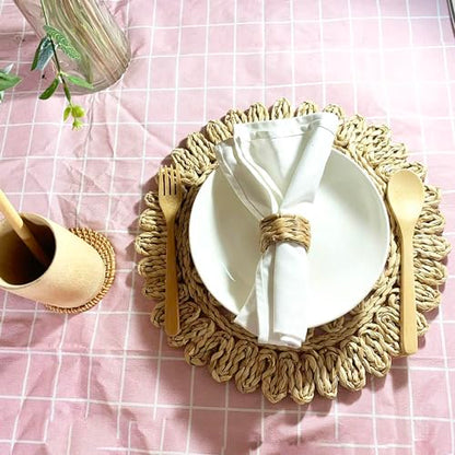 Set 6 Woven Water Hyacinth Napkin Rings | Rustic Boho Wicker Napkin Holders | Natural Farmhouse Rattan Napkin Ring for Christmas, Thanksgiving Dining Table, Wedding Party - size: Set of 6