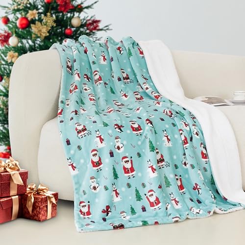 Elegant Comfort Reversible and Ultra-Plush Flannel Fleece-Winter Christmas Sherpa Throw- Lightweight Soft and Cozy-Holiday Decorative Throw, Perfect for Lounging, 50 x 60 inches, Penguin Santa - color: Penguin Santa, size: 50 X 60