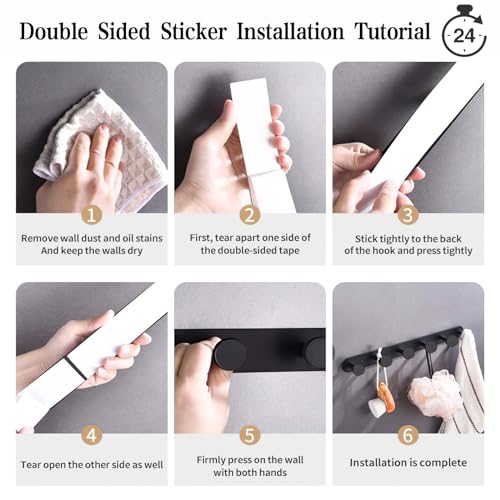 Coat Hooks Wall Mounted , Black Coat Rack with 5 Hooks, Adhesive Or Screw | Heavy Duty Coat Hanger Towel Hooks, 2 Install Options, For Towels, Coats, Hats, Bags, Bathroom, Kitchen, Door - style: "O" shape
