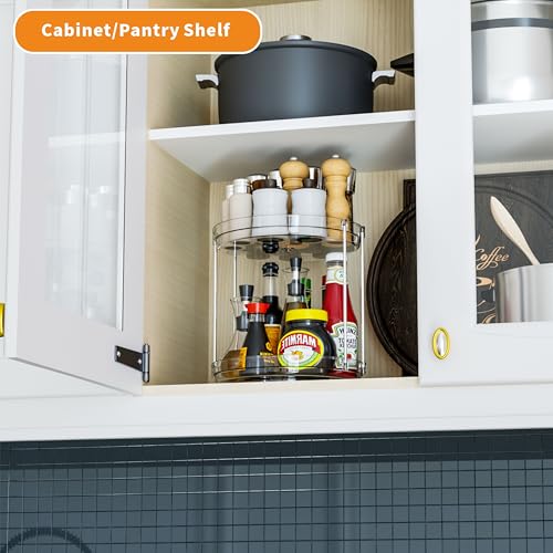 2 Tier Lazy Susan Turntable for Cabinet,Countertop,Pantry,9.5"W Spinning Seasoning Organizer,Double Rotating Kitchen Spice Rack Organizer and Condiments,Medicine,Vitamin Bottle Organizer Carousels,1Pc - size: 9.5"W-2Tier-1 Pack