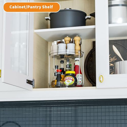 2 Tier Lazy Susan Turntable for Cabinet,Countertop,Pantry,9.5"W Spinning Seasoning Organizer,Double Rotating Kitchen Spice Rack Organizer and Condiments,Medicine,Vitamin Bottle Organizer Carousels,1Pc - size: 9.5"W-2Tier-1 Pack