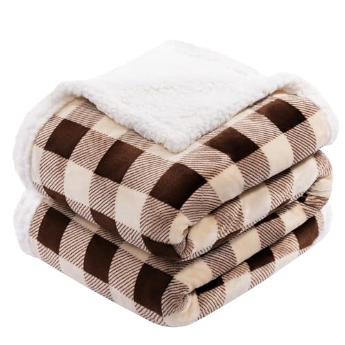 BEAUTEX Christmas Sherpa Fleece Throw Blanket Soft Warm Buffalo Plaid | Plush Blanket & Throw, Winter Cozy Fuzzy for Couch, Sofa, Bed (Brown, 50" x 60") - color: Brown, size: Throw-50"x60"