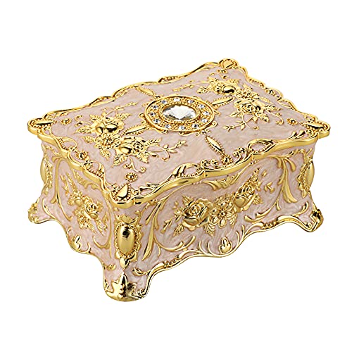 Hipiwe Hipiw Vintage Metal Jewelry Box Organizer for Women, 4.9"x3.4"x2.7" | Metal Keepsake Boxes Trinket Storage Box Ornate Treasure Chest Case Jewelry Decorative Box, Beige - color: Beige, size: Medium