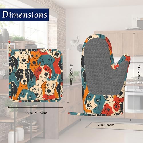 Colourful Dogs Potholders & Oven Mitts Sets Cute Animal Silicone Heat Resistant Oven Mits and Hot Pads Non-Slip Pot Holders Gloves for Kitchen Chef Cooking Baking Grilling BBQ - color: Colourful Dogs,cute Animal