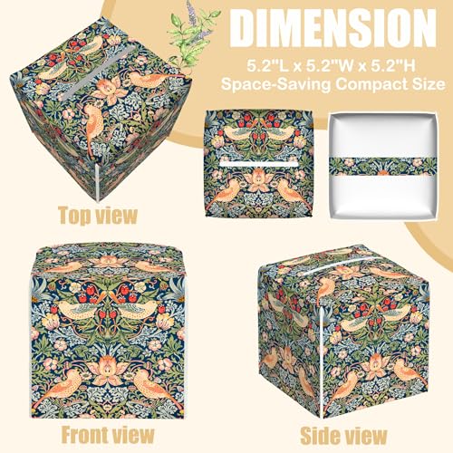 Strawberry Thief Tissue Box Cover Square, William Morris Tissue Box Holder with Bottom Belt Leather Facial Paper Organizer Dispenser for Bathroom Bedroom Dresser Night Stand Tabletop - color: Strawberry Thief