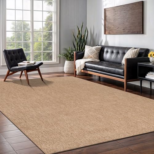 Washable Easy Jute Rug 8x10, Indoor Outdoor Rugs Natural Color Farmhouse Area Rugs for Living Room, Kitchen Rug High Traffic Area, Easy to Clean Solid Boho Woven Design Outside Carpet (8 X 10 Natural) - color: Natural, size: 8' x 10' (Rectangular)