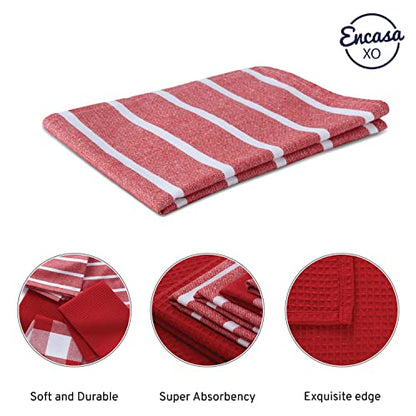 Encasa XO Kitchen Dish Towels, Waffle Weave 28"x18" Red | Heavyweight 100% Cotton | Super Absorbent & Quick Drying | Pre-Shrunk Dishcloths | Set of 6 - color: Red, size: 28x18 in (Set of 6)