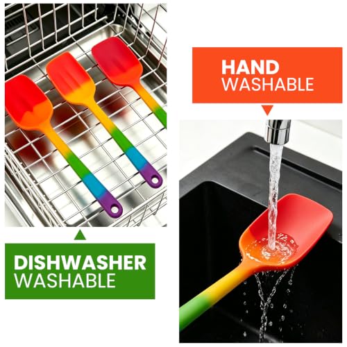 Silicone Spatula Set,9-Piece BPA Free Food Grade Heat Resistant Spatulas for Cooking Baking,Seamless One Piece Design,Non-Stick Safe,Dishwasher Safe,Withstands -104°F to 600°F（Rainbow） - color: Rainbow
