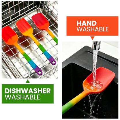 Silicone Spatula Set,9-Piece BPA Free Food Grade Heat Resistant Spatulas for Cooking Baking,Seamless One Piece Design,Non-Stick Safe,Dishwasher Safe,Withstands -104°F to 600°F（Rainbow） - color: Rainbow
