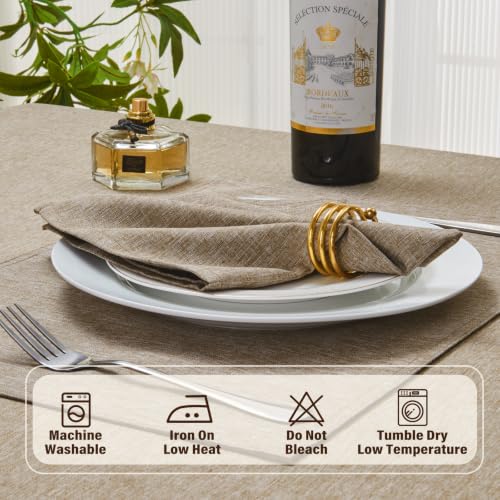 Flaxen 17x17 Polyester Linen Farmhouse Cloth Napkins Set of 8 | Waterproof, Stain Resistant, Shrink Proof, Washable, fabric, Outdoor, Reusable, Dining, Wedding, Kitchen, Party, Birthday - color: Flaxen