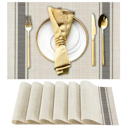 DACHUI Placemats Set of 8, Heat Resistant, Washable Woven Vinyl Place Mats - color: Grey Stripes, size: 8PCS