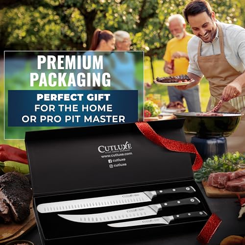 Cutluxe Butcher Knife Set, Brisket, Breaking & Boning Knife for Meat | BBQ Carving & Slicing Blades, Ultra Sharp German Steel, Full Tang Ergonomic Handles – Grilling Gift - size: 3 Pcs Brisket Knife Set