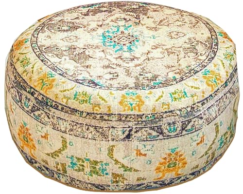 Mandala Life ART Bohemian Floor Cushion Cover Gray Round Meditation Pillow Case Boho Chic Pouf Ottoman Perfect Vintage Cushion for Living Room, Bedroom, Nursary or Children Room Cotton 24x8 Unstuffed - color: Grey