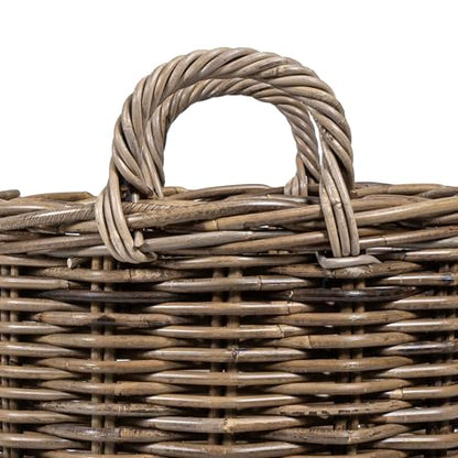 happimess Ternion 3-Piece Nesting Rattan Storage Baskets, Kubu Gray/White | Hand-Woven Wicker Containers With Handles, 27"H Two-Tone Cylindrical Bohemian Decor For Living Room Laundry Room Bedroom
