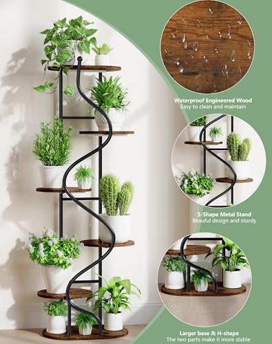 Plant Stand Indoor with Grow Light,60" Tall Plant Shelf w/ 4-Head Grow Lights,6 Tiered Plant Stands for Multi Plants, Corner Large Plant Holders,Metal S-Shaped Plant Rack for Home Office Patio