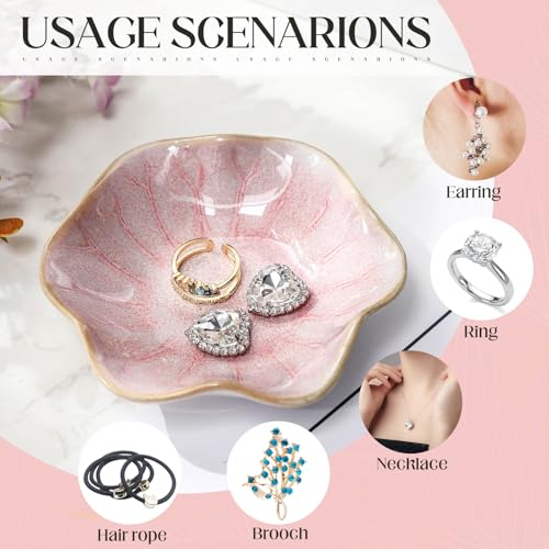 4 Pack Small Jewelry Dish Ceramic Trinket Holder Dish Tray for Rings Earrings Necklaces Bracelets 4.3 x 3.9 Inch Key Bowl Women's Birthday Mother's Day Wedding Gift - color: Green, White, Crystal Green, Pink, style: Ceramic
