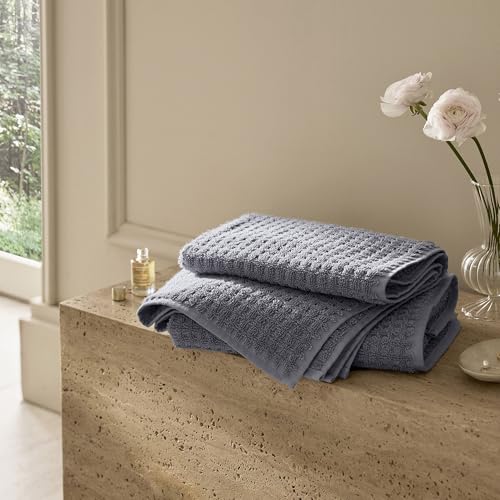 BOLL & BRANCH Turkish Waffle Hand Towel Set, Mineral | Set of 2 - 100% Organic Turkish Cotton - Lightweight Breathable Absorbent Luxury Spa Waffle Hand Towels - color: Mineral, style: Turkish Waffle