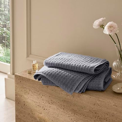 BOLL & BRANCH Turkish Waffle Hand Towel Set, Mineral | Set of 2 - 100% Organic Turkish Cotton - Lightweight Breathable Absorbent Luxury Spa Waffle Hand Towels - color: Mineral, style: Turkish Waffle