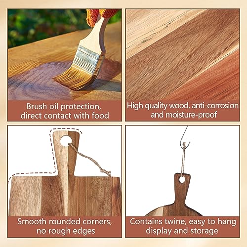Hsei 2 Pcs Acacia Wood Cutting Boards Charcuterie Board | with Handles, Charcuterie Boards for Cheese, Meat Bread, Steak, Round, Rectangle, Decorative Serving Boards - size: 17x10", style: Classic