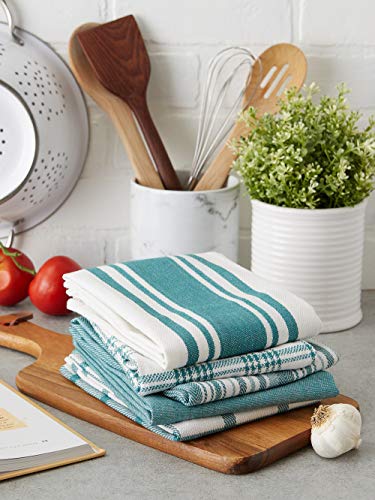 DII Assorted Woven, Kitchen Dishtowel Set, 18x28, Teal, 5 Piece - color: Teal
