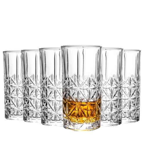 Highball Glasses - Water Glasses Set of 6-14 Ounce Collins Tall Beverage Cups Glassware for Drinks, Coctail, Water, Beer, Soda - style: Style E