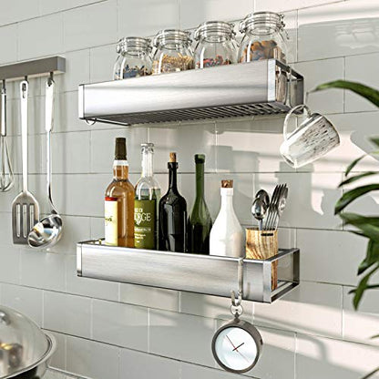 Bathroom Adhesive Shower Caddy Basket Shelf with Hooks, No Drilling Removable Bathroom Shelf Organizer,Stainless Steel Rustproof Shower Rack for Shampoo Storage, Sponge Holder-Silver - color: Silver